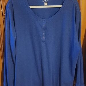 BLUE MOUNTAIN WOMENS PLUS SIZE  Grey Blue Long Sleeve Henley